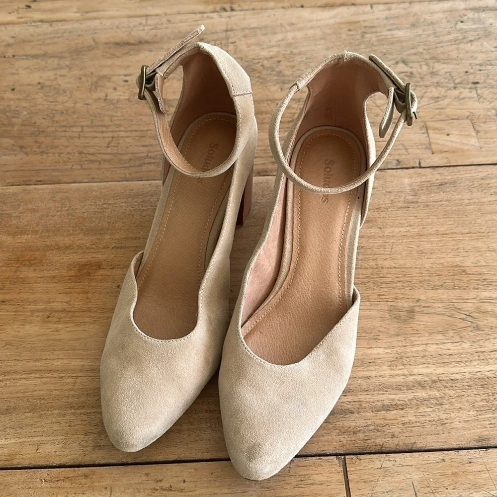 Soludos Gemma Heel – Size 8 – Neutral Suede Block Heel – Anthropologie